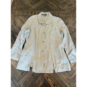 VTG Linen Long Sleeve Tunic Top Women 6 Neutral Lagenlook CottageCore Beach Trip